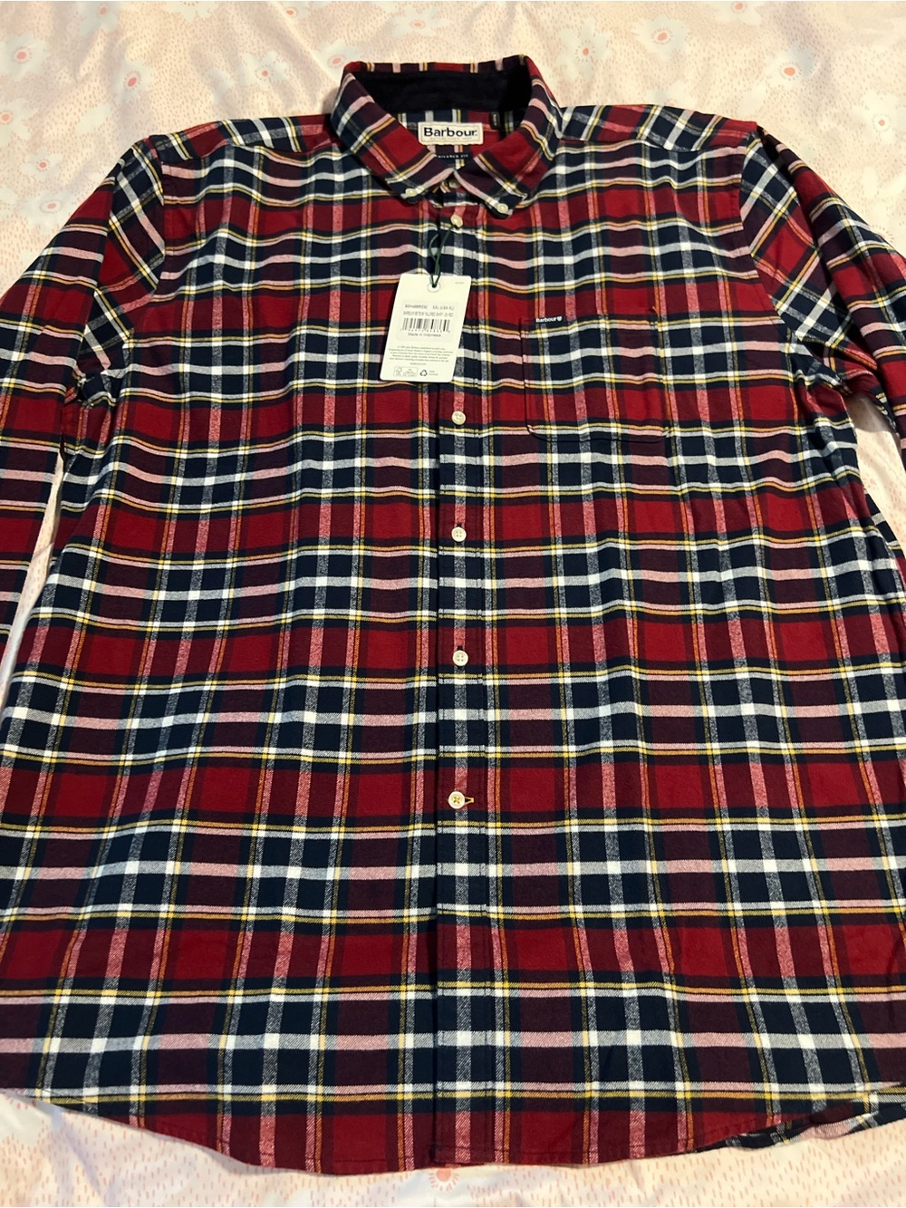 NWT Barbour Betsom Tailored Fit Dark Red Plaid Flannel Long Sleeve Shirt XL